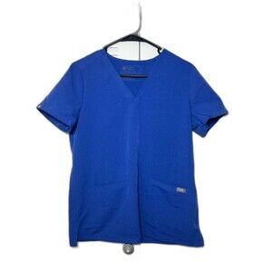 Figs V-Neck Scrub Top Women Small Blue Short Sleeve Top Technical Collection